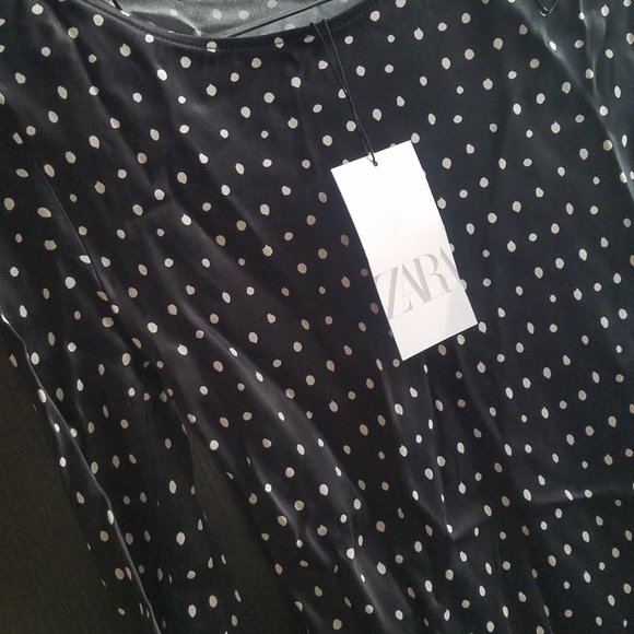 NWT POLKA DOT SATIN DRESS  BLACK / WHITE. - Picture 6 of 7